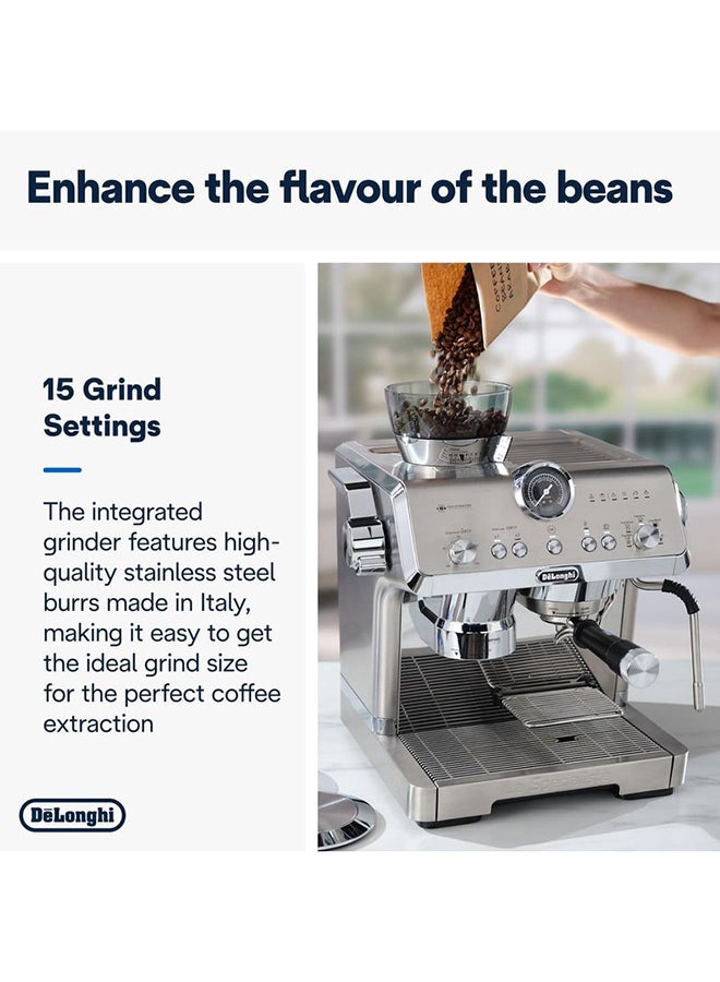 De'Longhi - La Specialista Opera Manual Espresso Coffee Machine EC9555.M, Smart Tamping Station, 15 Grind Settings, Cold Brew Function, LatteArt Steam Wand, Includes Milk Frothing Jug 350 ml 1450 W EC9555.M Silver - Image 1
