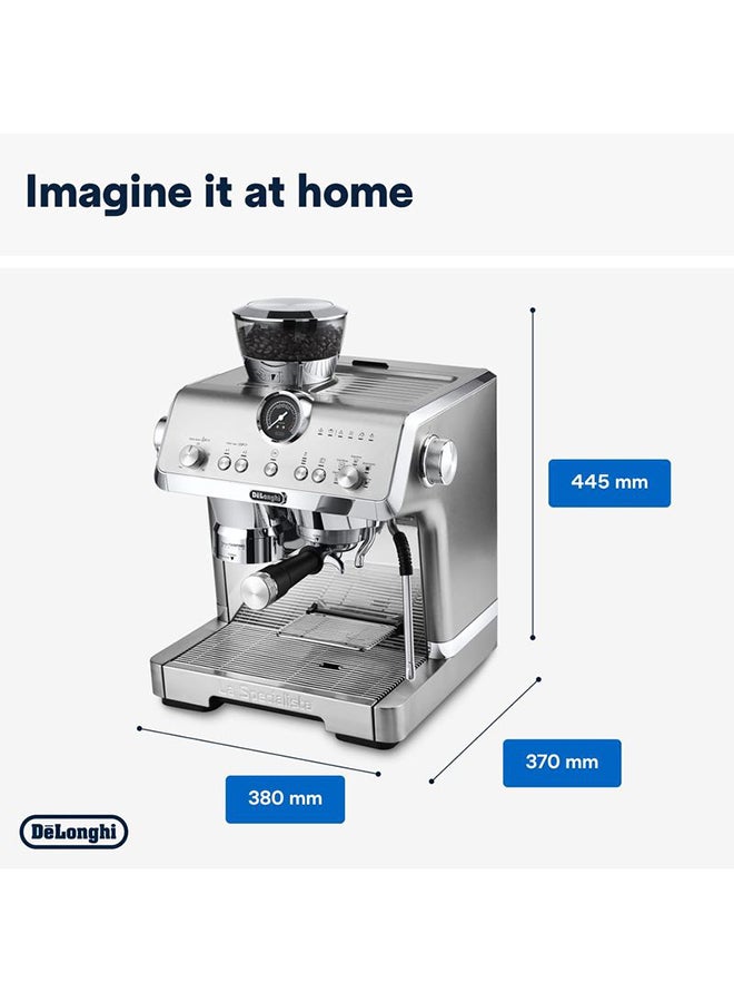 De'Longhi - La Specialista Opera Manual Espresso Coffee Machine EC9555.M, Smart Tamping Station, 15 Grind Settings, Cold Brew Function, LatteArt Steam Wand, Includes Milk Frothing Jug 350 ml 1450 W EC9555.M Silver - Image 1