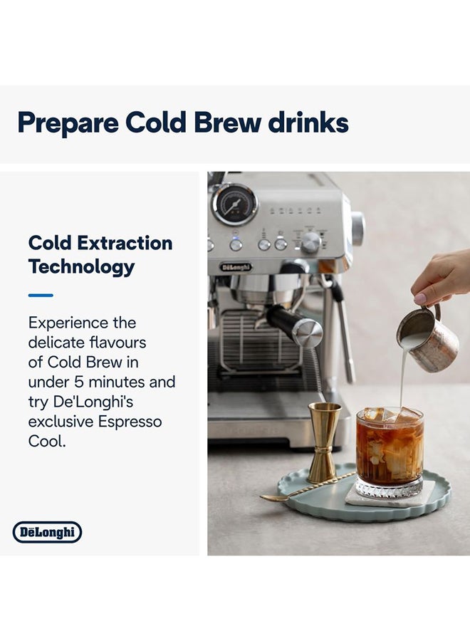 De'Longhi - La Specialista Opera Manual Espresso Coffee Machine EC9555.M, Smart Tamping Station, 15 Grind Settings, Cold Brew Function, LatteArt Steam Wand, Includes Milk Frothing Jug 350 ml 1450 W EC9555.M Silver - Image 1
