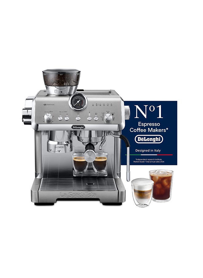 ديلونجي La Specialista Opera Manual Espresso Coffee Machine EC9555.M, Smart Tamping Station, 15 Grind Settings, Cold Brew Function, LatteArt Steam Wand, Includes Milk Frothing Jug 350 ml 1450 W EC9555.M Silver - Image 1