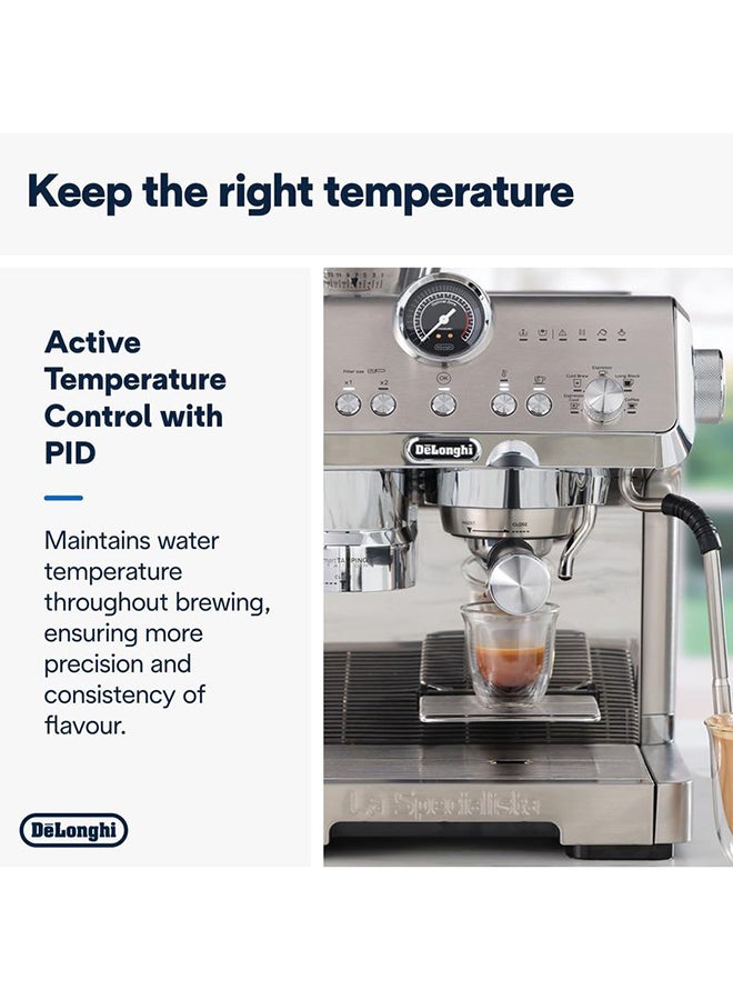 De'Longhi La Specialista Opera Manual Espresso Coffee Machine EC9555.M, Smart Tamping Station, 15 Grind Settings, Cold Brew Function, LatteArt Steam Wand, Includes Milk Frothing Jug 350 ml 1450 W EC9555.M Silver - Image 4