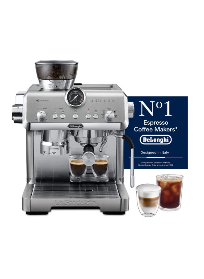 De'Longhi La Specialista Opera Manual Espresso Coffee Machine EC9555.M, Smart Tamping Station, 15 Grind Settings, Cold Brew Function, LatteArt Steam Wand, Includes Milk Frothing Jug 350 ml 1450 W EC9555.M Silver - Image 1