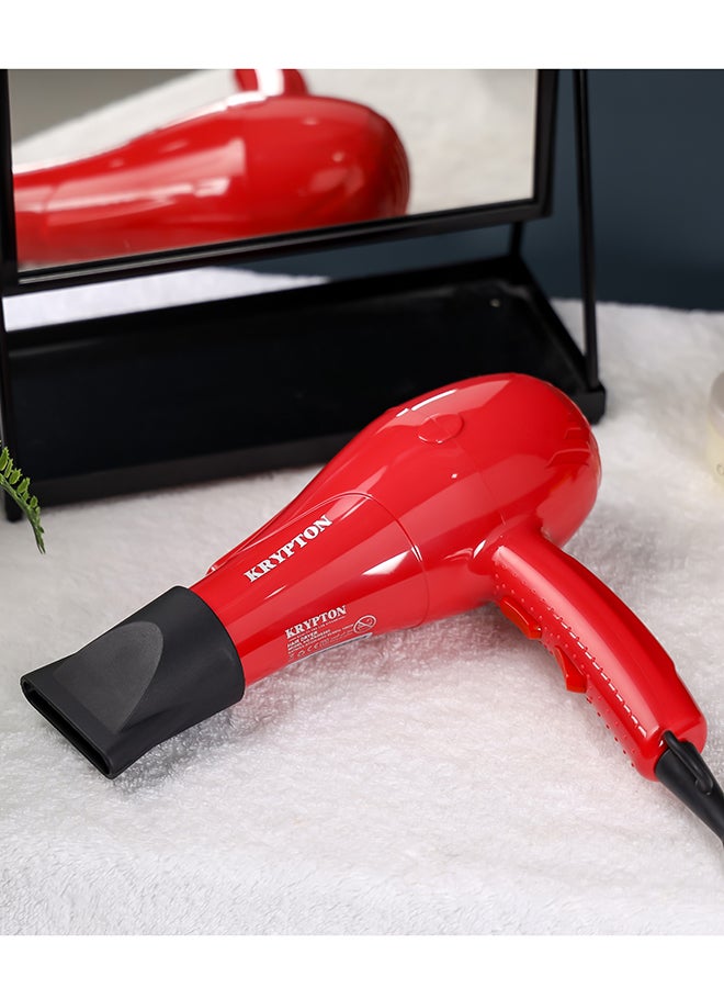 KRYPTON High-Speed Hair Dryer – 1500W Turbo Motor, Quiet Sound, 3 Heat And 2 Speed Levels for Thick Hair And Daily Styling – Red Finish Red - Image 3