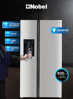 800L Gross Capacity Side by Side Refrigerator with Automatic Ice & Water Dispenser, No Frost with Inverter Motor, LED Display, Adjustable Feet, Super Freezing & Cooling, Open Door Alarm, R600a Refrigerant 448.95 kW NR800SIMI Silver
