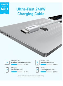 Anker A8060 Zolo USB C to USB C 240W Braided Fast Charging Cable - White  - Image 3