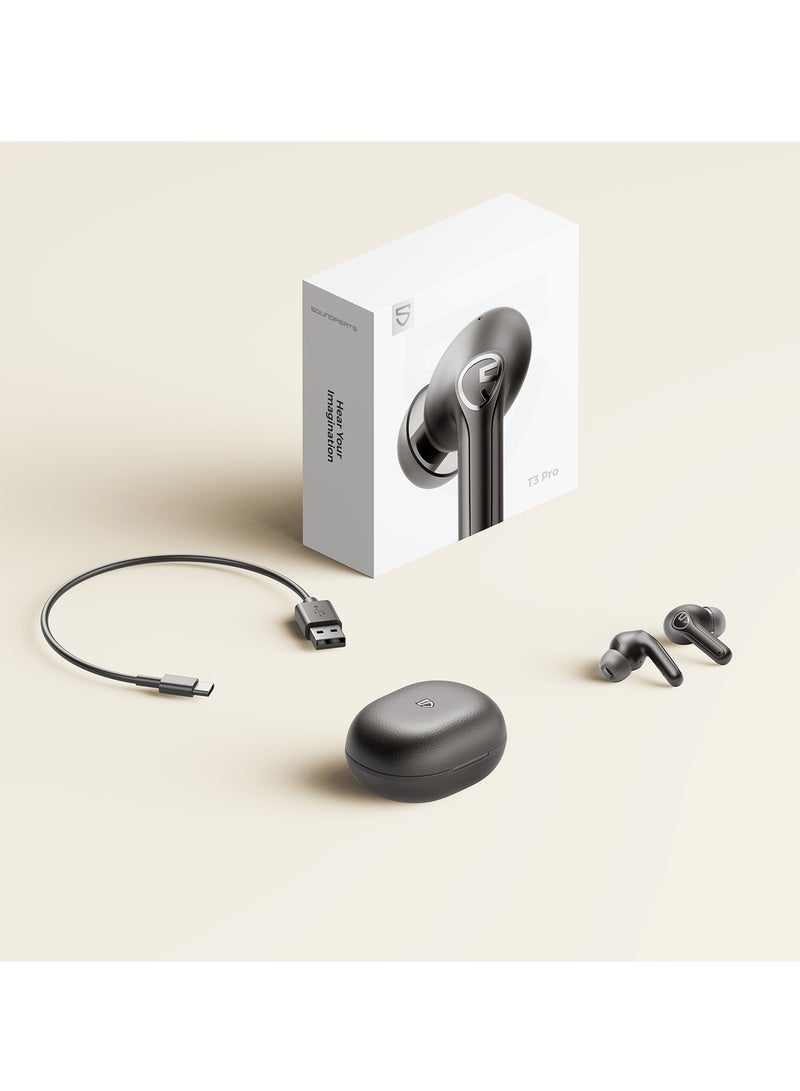 SoundPEATS - T3 Pro Wireless Earbuds with Call Noise Cancellation,Bluetooth 5.4-inch Headphones,12mm Driver Earbuds Bass Stereo,28 Hours Playback Time,IPX4 Waterproof Headphones for Android iOS , Black - Image 1