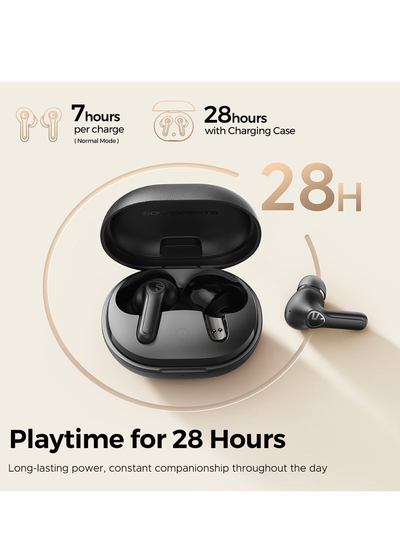 SoundPEATS - T3 Pro Wireless Earbuds with Call Noise Cancellation,Bluetooth 5.4-inch Headphones,12mm Driver Earbuds Bass Stereo,28 Hours Playback Time,IPX4 Waterproof Headphones for Android iOS , Black - Image 1