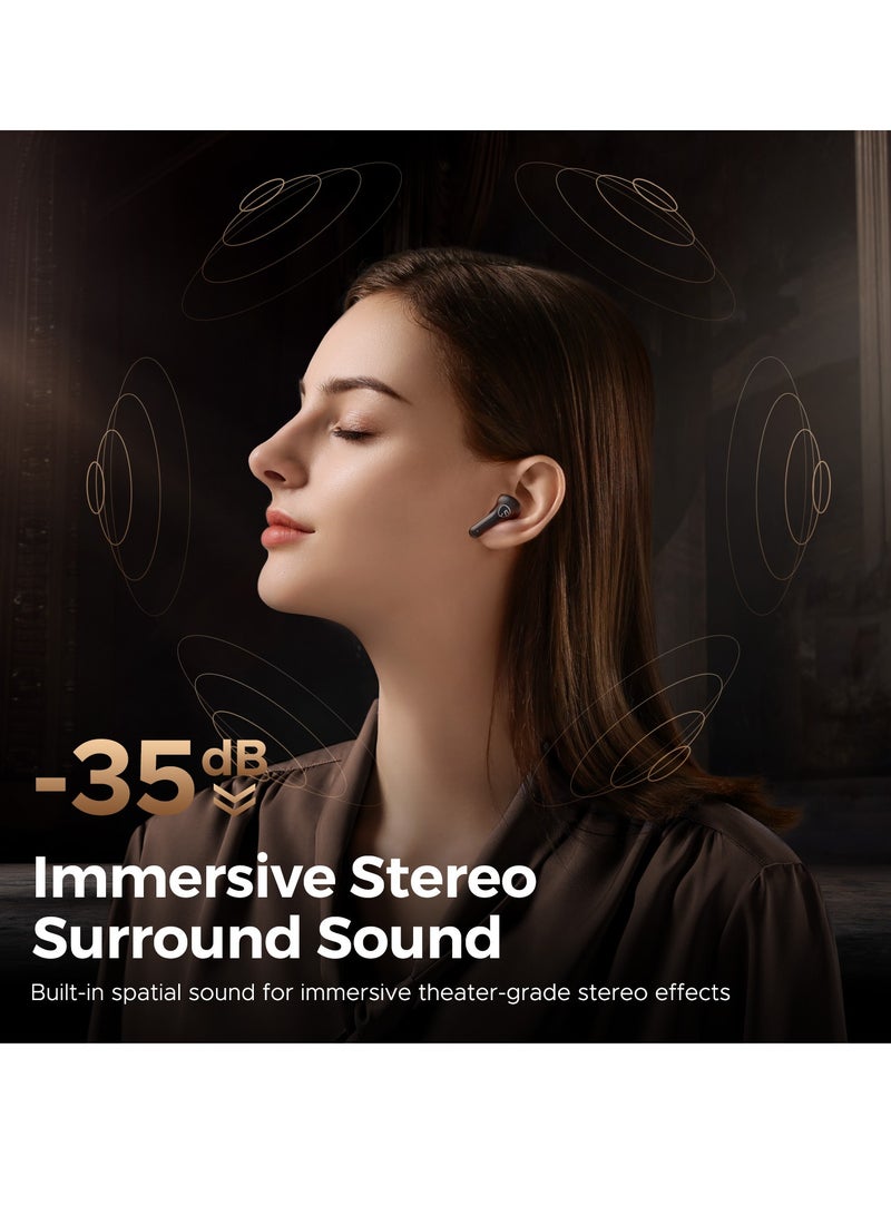 SoundPEATS - T3 Pro Wireless Earbuds with Call Noise Cancellation,Bluetooth 5.4-inch Headphones,12mm Driver Earbuds Bass Stereo,28 Hours Playback Time,IPX4 Waterproof Headphones for Android iOS , Black - Image 1