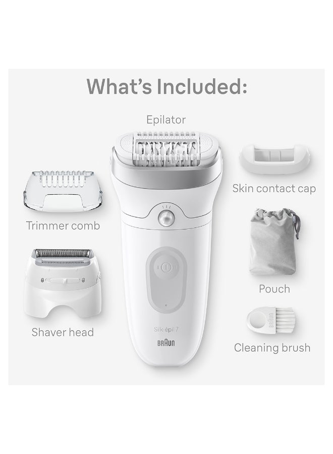 BRAUN 3In1 Silk-Epil 7,Epilate And Trim, Wide Head, Smart Light, 40 Microgrip Tweezer, Wet And Dry, Cordless White  - Image 2