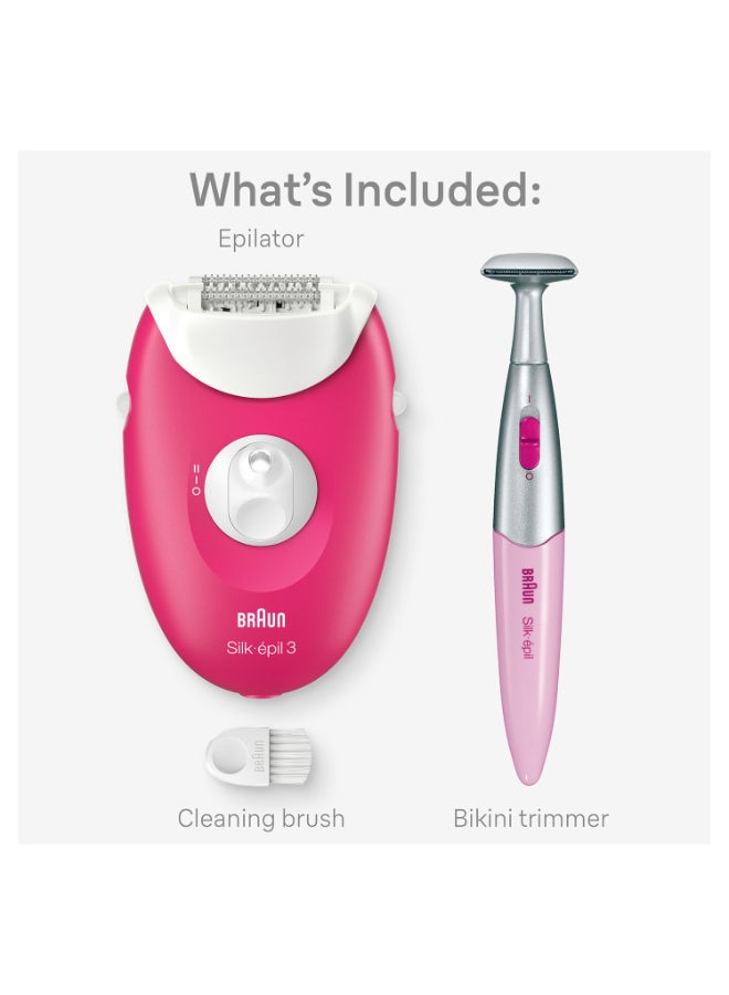 براون Silk-épil 3 SkinSpa 3202 Epilator, Bikini Trimmer, Cleaning Brush,  Smart Light, Corded Pink - Image 2