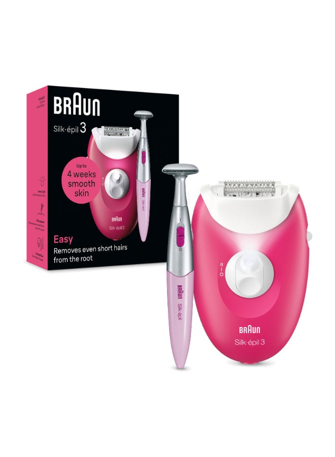 براون Silk-épil 3 SkinSpa 3202 Epilator, Bikini Trimmer, Cleaning Brush,  Smart Light, Corded Pink - Image 1