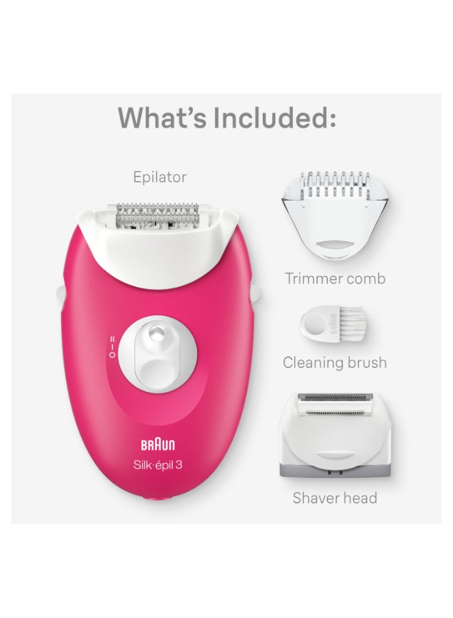 براون Silk-Epil 3, Easy Hair Removal Device, Smart Light, 20 Microgrip Tweezers, Corded Pink  - Image 2