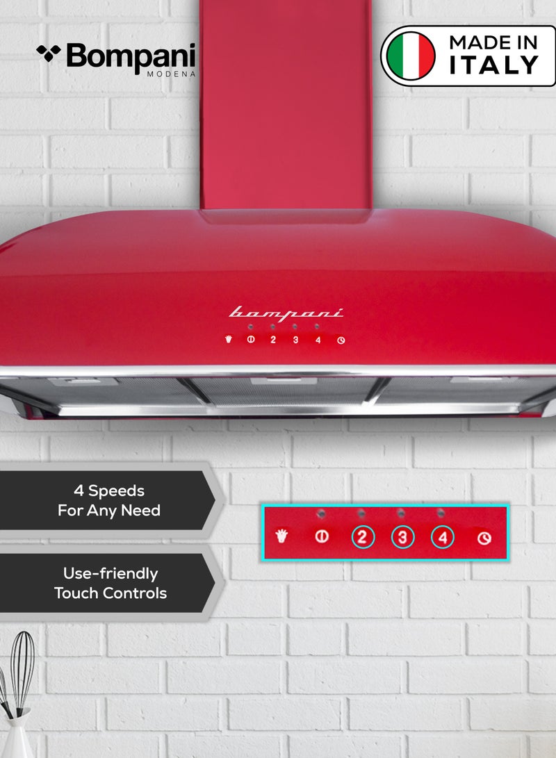 Bompani 90 cm Wall Mounted Chimney Hood with Special Painting Body Treatment – High-Quality Aviation-Grade Finish, Powerful Motor, LED Lighting, and Advanced Air Filtration BOCR904B Burgundy  - Image 5