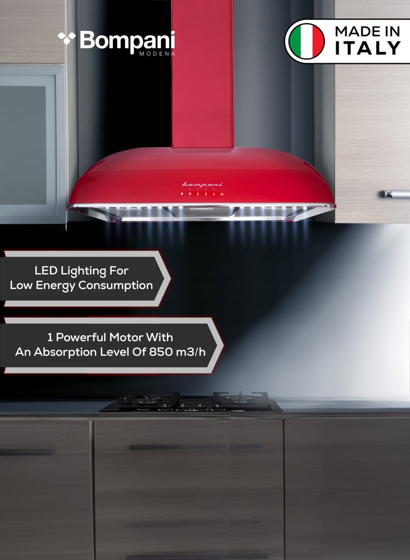 Bompani 90 cm Wall Mounted Chimney Hood with Special Painting Body Treatment – High-Quality Aviation-Grade Finish, Powerful Motor, LED Lighting, and Advanced Air Filtration BOCR904B Burgundy  - Image 4