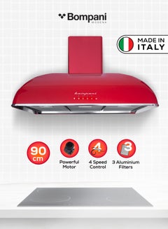 Bompani 90 cm Wall Mounted Chimney Hood with Special Painting Body Treatment – High-Quality Aviation-Grade Finish, Powerful Motor, LED Lighting, and Advanced Air Filtration BOCR904B Burgundy  - Image 1