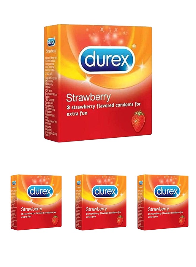 دوريكس 4 Packs of 3 Pcs Strawberry Flavored Condoms for Extra Fun 