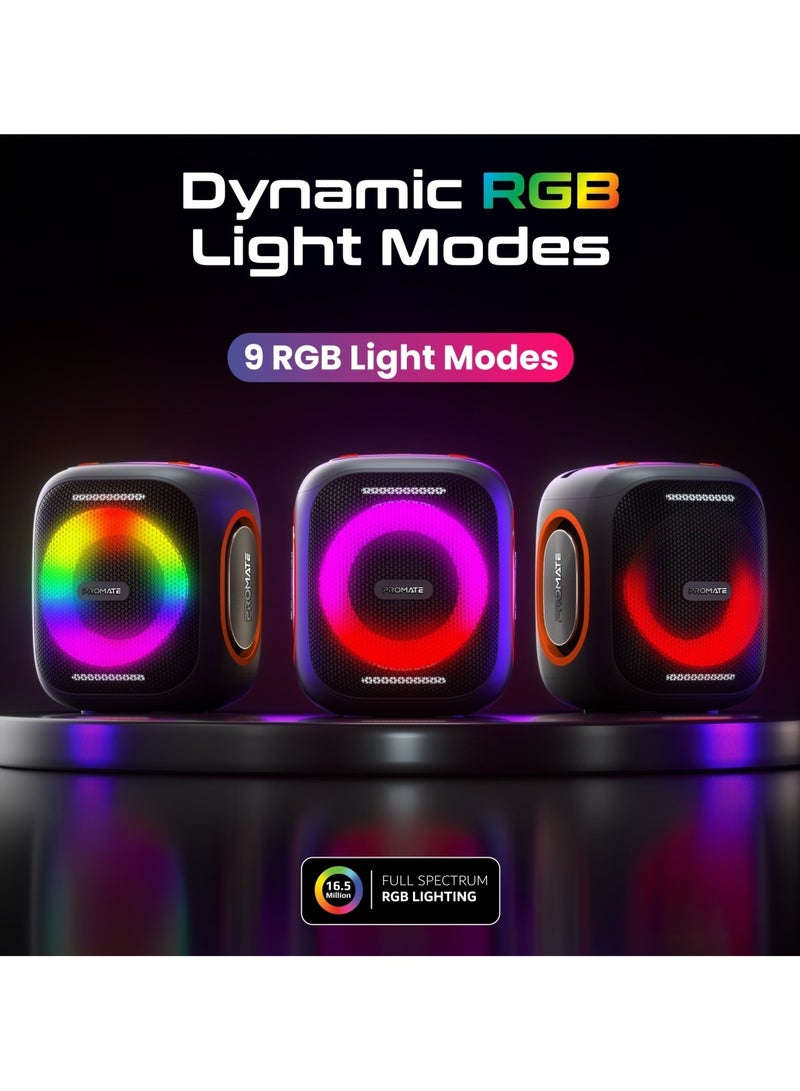 PROMATE - Portable Hi-Fi TWS Speaker With High-Fidelity Audio, Stunning RGB Light Modes, Long 6-Hour Playtime, Water-Resistant Build, Handy Phone Stand, Lightweight Design, and Universal Compatibility, Strike-40 Black - Image 1