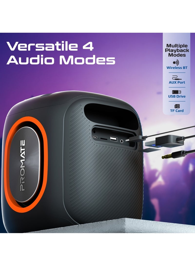 PROMATE - Portable Hi-Fi TWS Speaker With High-Fidelity Audio, Stunning RGB Light Modes, Long 6-Hour Playtime, Water-Resistant Build, Handy Phone Stand, Lightweight Design, and Universal Compatibility, Strike-40 Black - Image 1