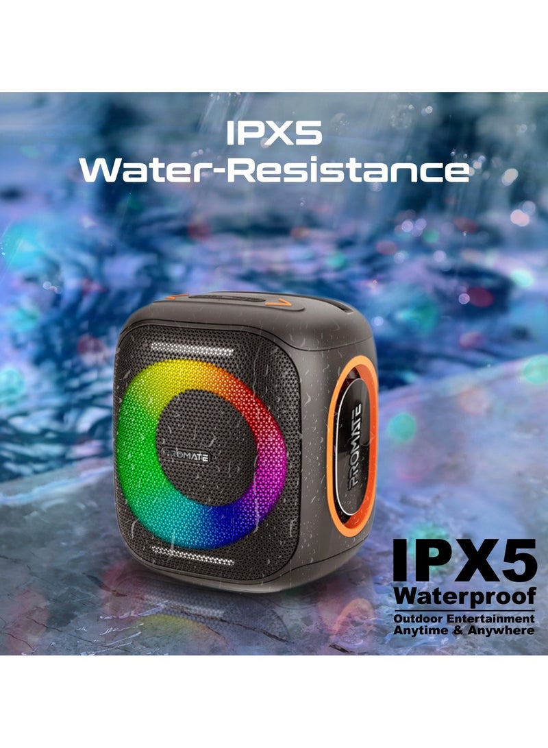 PROMATE - Portable Hi-Fi TWS Speaker With High-Fidelity Audio, Stunning RGB Light Modes, Long 6-Hour Playtime, Water-Resistant Build, Handy Phone Stand, Lightweight Design, and Universal Compatibility, Strike-40 Black - Image 1