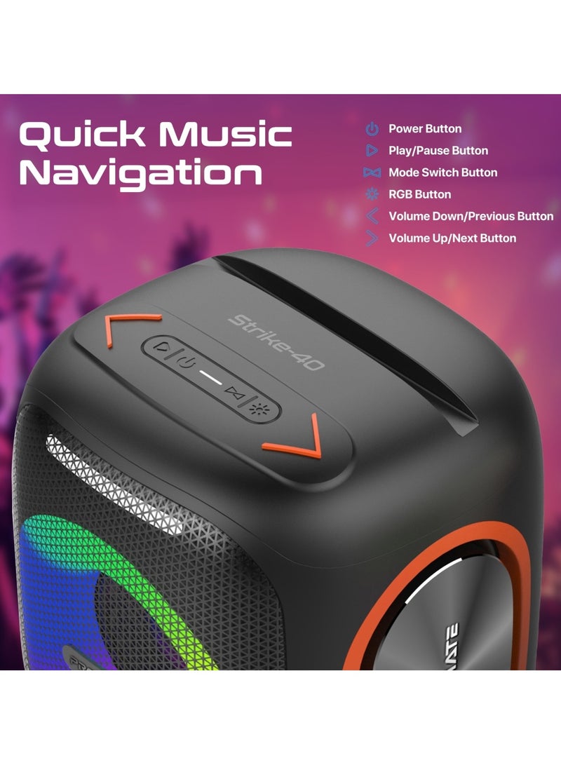 PROMATE - Portable Hi-Fi TWS Speaker With High-Fidelity Audio, Stunning RGB Light Modes, Long 6-Hour Playtime, Water-Resistant Build, Handy Phone Stand, Lightweight Design, and Universal Compatibility, Strike-40 Black - Image 1