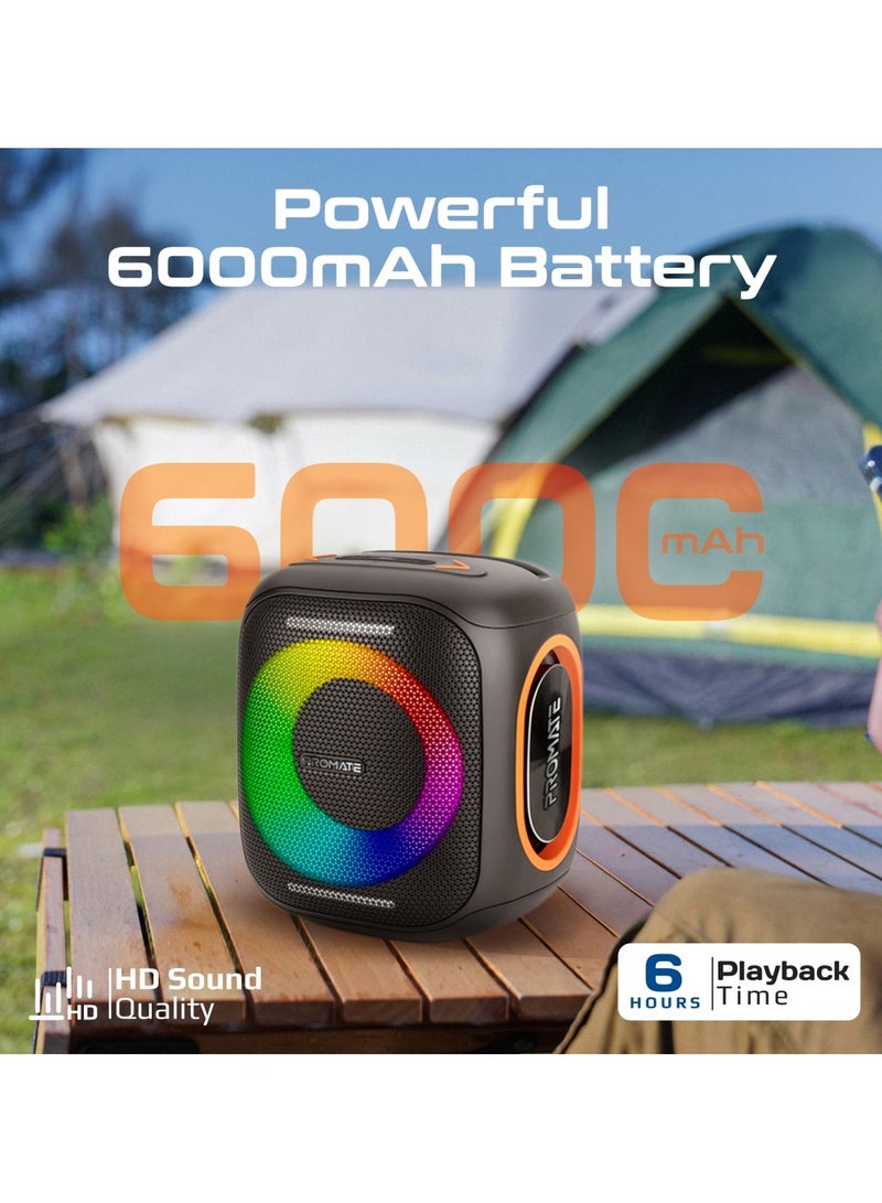 PROMATE - Portable Hi-Fi TWS Speaker With High-Fidelity Audio, Stunning RGB Light Modes, Long 6-Hour Playtime, Water-Resistant Build, Handy Phone Stand, Lightweight Design, and Universal Compatibility, Strike-40 Black - Image 1