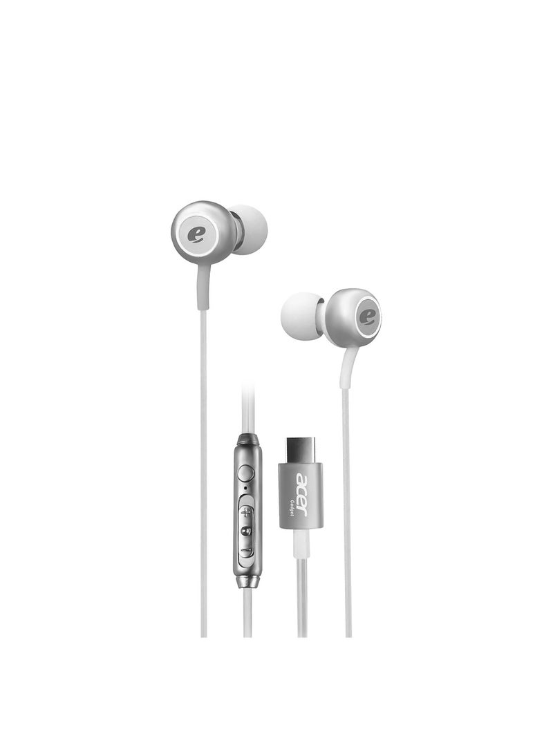 Acer Wired stereo Type-C headphone, Pure Bass, Tangle Free, Comfy wear compatible for iPhone 16/15 series Samsung S24/23 ultra-series, White White - Image 1