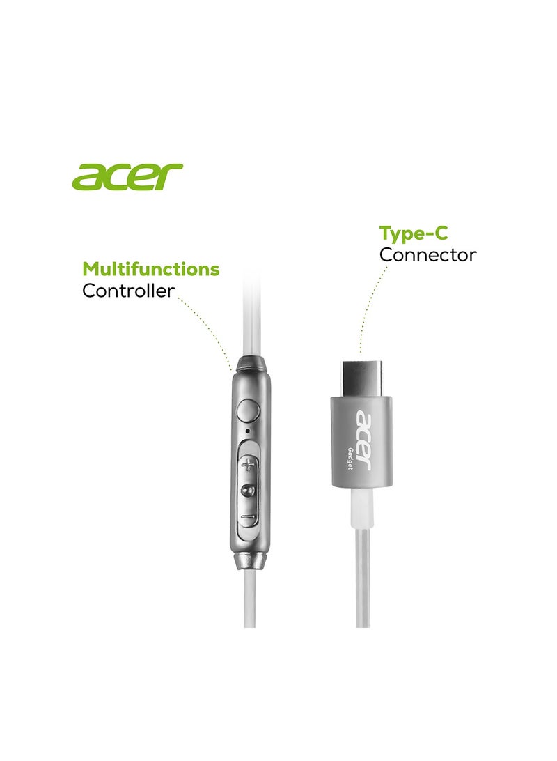 Acer Wired stereo Type-C headphone, Pure Bass, Tangle Free, Comfy wear compatible for iPhone 16/15 series Samsung S24/23 ultra-series, White White - Image 4