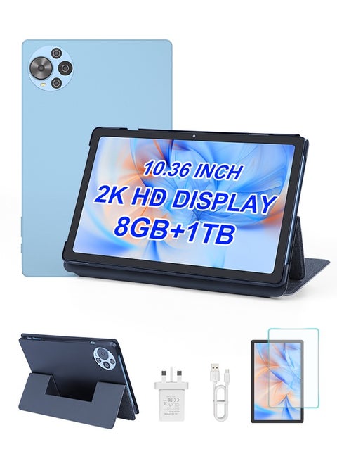 Tablet 10.36 Inch , WIFI Android Tablet Pc with SIM, 2K Screen Educational Tablet with keyboard and Mouse CM10500 Plus Blue