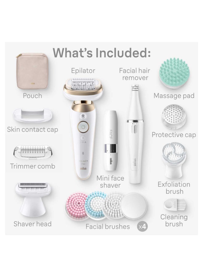 BRAUN Silk-épil 9 Flex SkinSpa 9-681 3D Epilator Wet & Dry includes Shaver Head, FaceSpa epilator(Face) and Mini hair(FS) remover, Pouch. +12 Extra White and Gold - Image 2