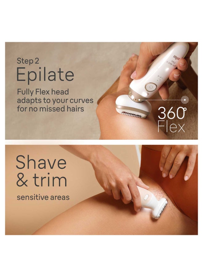 BRAUN Silk-épil 9 Flex SkinSpa 9-681 3D Epilator Wet & Dry includes Shaver Head, FaceSpa epilator(Face) and Mini hair(FS) remover, Pouch. +12 Extra White and Gold - Image 5