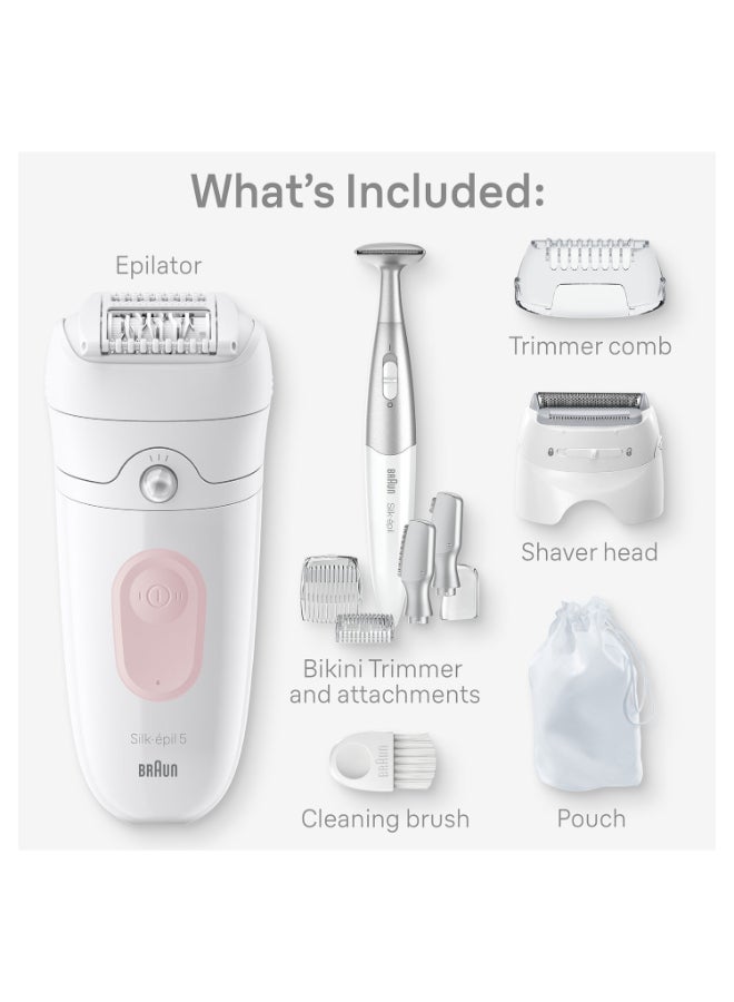 براون سيلك-إيبيل 5 سكين سبا 5-230 جهاز إزالة الشعر الرطب والجاف، رأس حلاقة، مشذب بيكيني، مشط مشذب، ضوء ذكي، فرشاة تنظيف، حقيبة. + 9 إضافية - Image 2