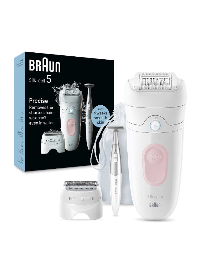 براون سيلك-إيبيل 5 سكين سبا 5-230 جهاز إزالة الشعر الرطب والجاف، رأس حلاقة، مشذب بيكيني، مشط مشذب، ضوء ذكي، فرشاة تنظيف، حقيبة. + 9 إضافية - Image 1