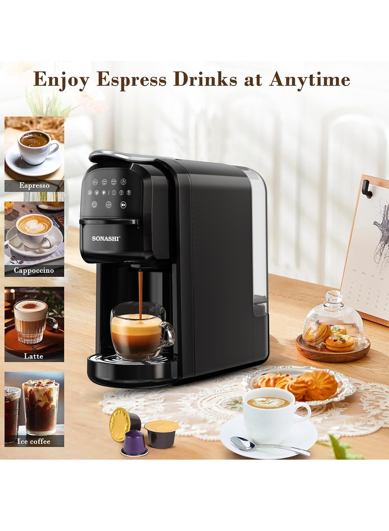 3 in 1 Digital Multi Capsule Coffee Machine - with 700ML Detachable Water Tank | 20 Bar Powerful Pressure with Smart Touch Control Panel and Indicator Light | 3 Optional Adaptors - Nespresso/Dolce Gusto/Coffee Powder and Auto Shut Off Options | Cafe Style Coffee Maker with FREE Handheld Portable Garment Steamer 700 ml 1400 W SCM-4985 Silver - pnsku/N70142188V/45/_/1736570881/1b10cb6c-505a-41ea-a438-c9e25fb9c5f3