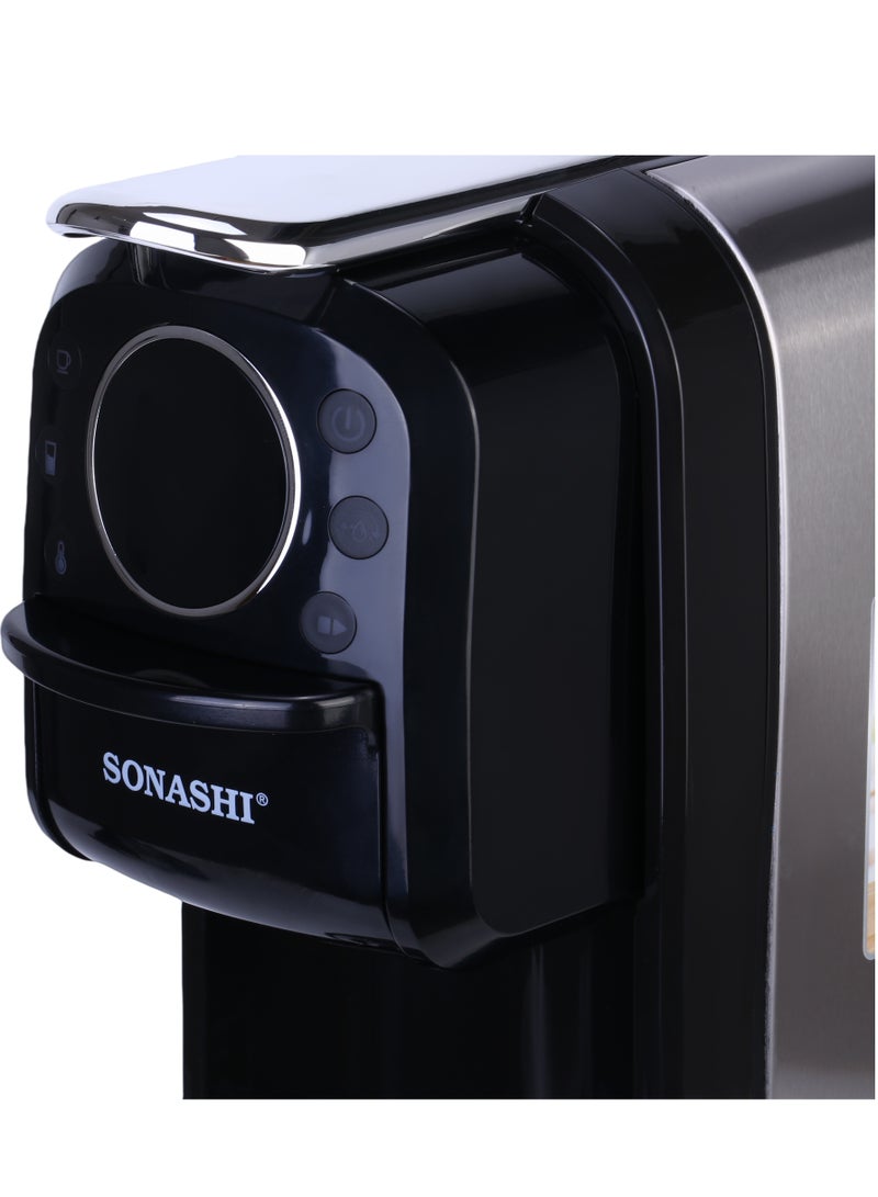 سوناشي - 3 in 1 Digital Multi Capsule Coffee Machine - with 700ML Detachable Water Tank | 20 Bar Powerful Pressure with Smart Touch Control Panel and Indicator Light | 3 Optional Adaptors - Nespresso/Dolce Gusto/Coffee Powder and Auto Shut Off Options | Cafe Style Coffee Maker with FREE Handheld Portable Garment Steamer 700 ml 1400 W SCM-4984 Black - Image 1