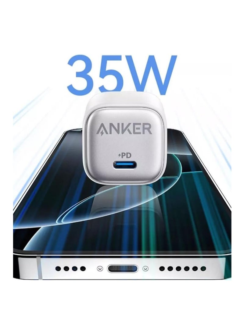 Anker - Zolo 35W A2696 Charger With Compact & Foldable Design, 35W Fast Charger for iPhone 15/14/13/12 Series, Samsung S24 / S23, MacBook Air, Pixelbook, iPad Pro, & Mor White - Image 1