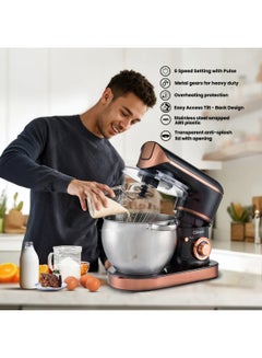 Clikon Kitchen Stand Mixer With Blender & Meat Grinder, 1500W, 8.5L Stainless Steel Bowl With Handle And 1.5Ltr Jar, 6 Speeds + Pulse with Dough Hook, Beater, Whisk Attachments, Tilt-Head Design 8.5 L 1500 W CK1201 Black and brown  - Image 4
