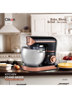 Clikon Kitchen Stand Mixer With Blender & Meat Grinder, 1500W, 8.5L Stainless Steel Bowl With Handle And 1.5Ltr Jar, 6 Speeds + Pulse with Dough Hook, Beater, Whisk Attachments, Tilt-Head Design 8.5 L 1500 W CK1201 Black and brown  - Image 2