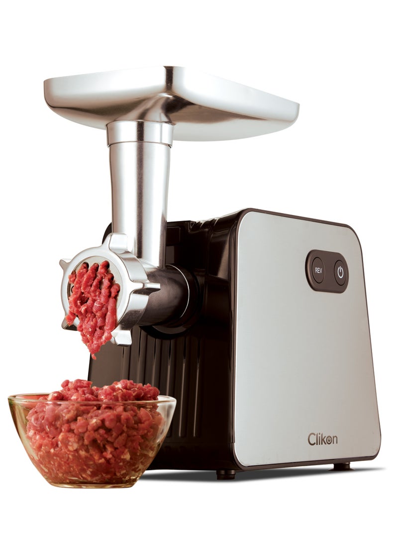 كليكون Meat Grinder 500W Powerful Metal Body Meat Mincer with Feed Tube Pusher, 3 Stainless Steel Screens for Fine, Medium & Coarse Results 500 W CK2693 Black/Silver  - Image 1