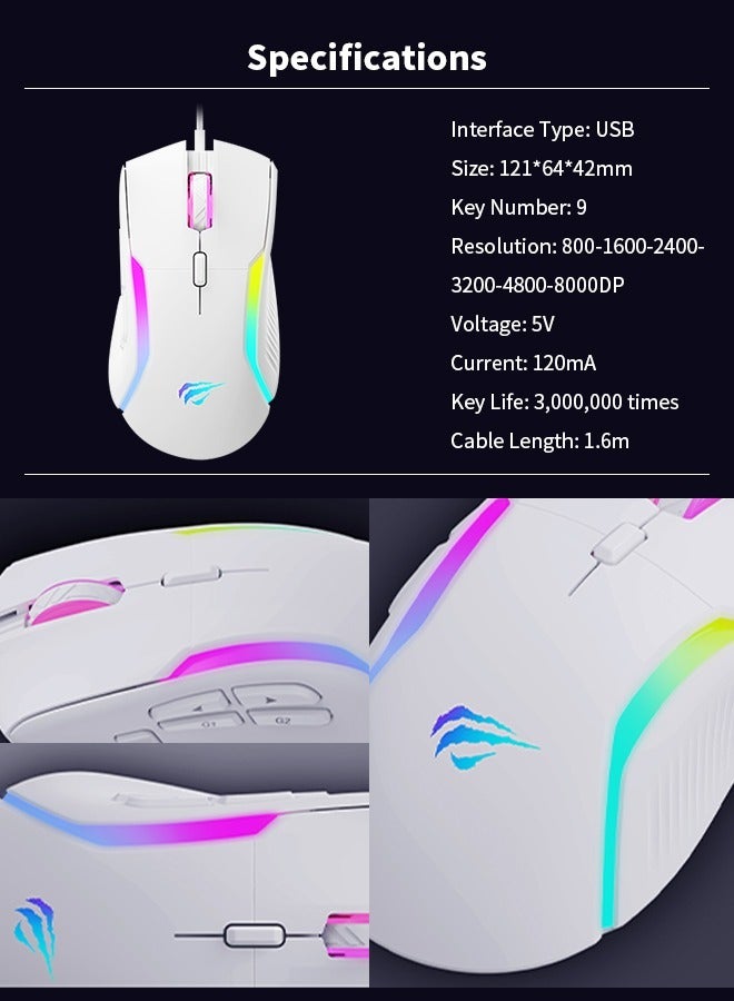 havit Rgb Backlit Gaming Mouse, Wired Computer Mouse, High-Precision Sensor, Suitable for Work, Games, Office - Image 5