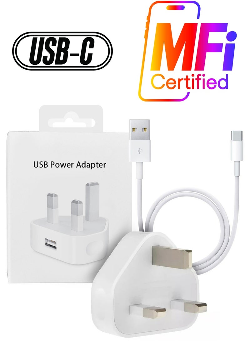 MARGOUN (For Apple iPhone 15 Plus) Reliable 3-Pin Charger Adapter with 1m USB-A to USB-C Cable White  - Image 1