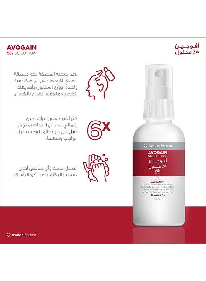 أفالون فارما Avogain 5% Spray Solution For Men Clear 50ml Of two pieces 50+50ml - Image 5