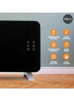 Clikon Wall Mountable Glass Convector Heater with Remote Control, LED Display with Touch Display, 2 Heat Settings, Adjustable Temperature & Timer, Tempered Glass – 2000 W CK4226 Black  - Image 3