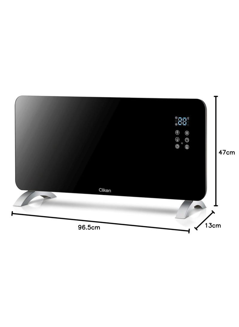 Clikon - Wall Mountable Glass Convector Heater with Remote Control, LED Display with Touch Display, 2 Heat Settings, Adjustable Temperature & Timer, Tempered Glass – 2000 W CK4226 Black - Image 1