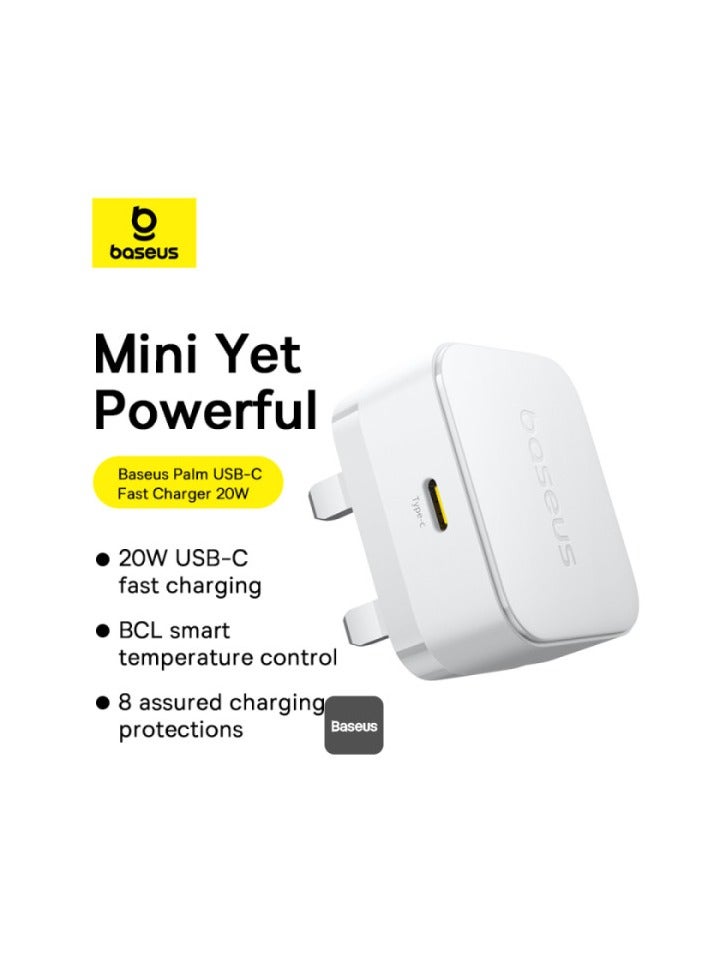 Baseus Palm 20W PD Type C Fast Charging Wall Charger  Ultra Fast USB C Charger White - Image 1
