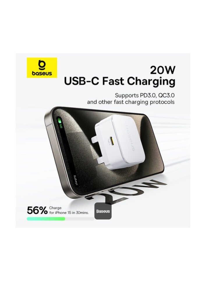 Baseus Palm 20W PD Type C Fast Charging Wall Charger  Ultra Fast USB C Charger White - Image 3