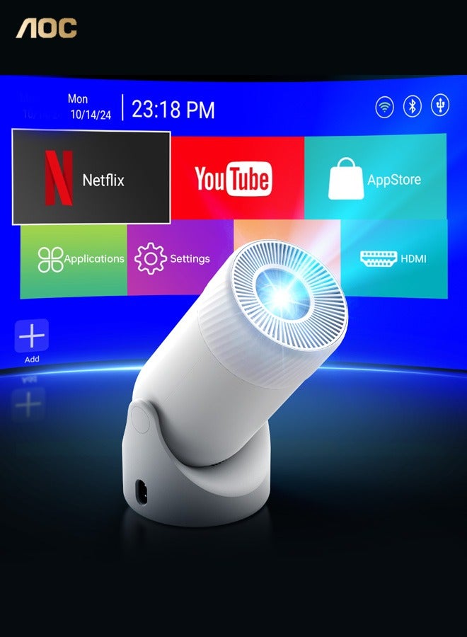AOC - Mini Portable Projetor 4K Support ,720P Full HD  Home Theater Projector，Wi-Fi 6 supports 2.4GHz and 5GHz networks,USB,HDMI, 180°Rotatable Telephone Projector,built-in 3W HiFi speakers,(with Remote Control） Projector White - Image 1