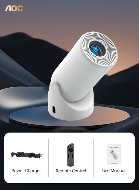 Mini Portable Projetor 4K Support ,720P Full HD  Home Theater Projector，Wi-Fi 6 supports 2.4GHz and 5GHz networks,USB,HDMI, 180°Rotatable Telephone Projector,built-in 3W HiFi speakers,(with Remote Control） Projector White