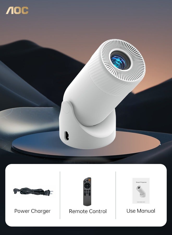 AOC Mini Portable Projetor 4K Support ,720P Full HD  Home Theater Projector，Wi-Fi 6 supports 2.4GHz and 5GHz networks,USB,HDMI, 180°Rotatable Telephone Projector,built-in 3W HiFi speakers,(with Remote Control） Projector White  - Image 1