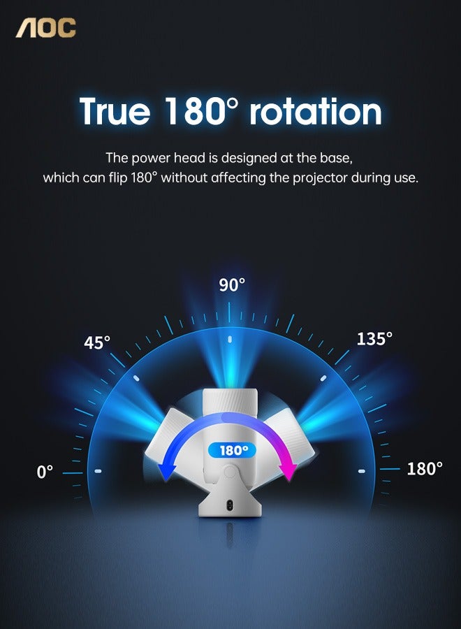 AOC - Mini Portable Projetor 4K Support ,720P Full HD  Home Theater Projector，Wi-Fi 6 supports 2.4GHz and 5GHz networks,USB,HDMI, 180°Rotatable Telephone Projector,built-in 3W HiFi speakers,(with Remote Control） Projector White - Image 1