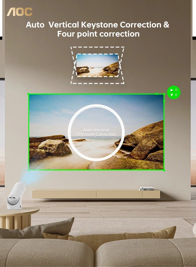 AOC - Mini Portable Projetor 4K Support ,720P Full HD  Home Theater Projector，Wi-Fi 6 supports 2.4GHz and 5GHz networks,USB,HDMI, 180°Rotatable Telephone Projector,built-in 3W HiFi speakers,(with Remote Control） Projector White - Image 1
